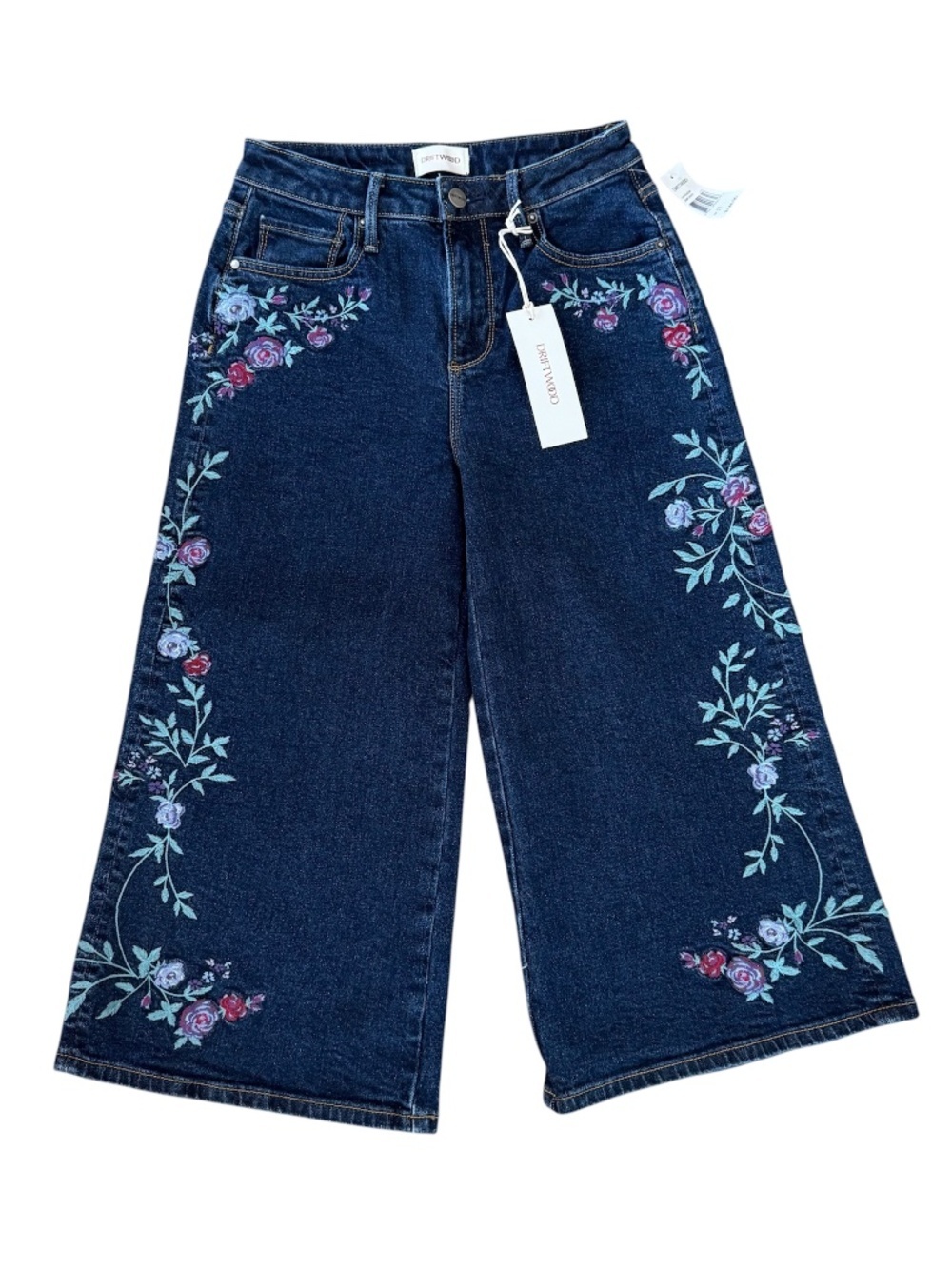 Driftwood Women's Embroidered Floral Amie Dark Wash Denim Jeans Sz 25 NWT